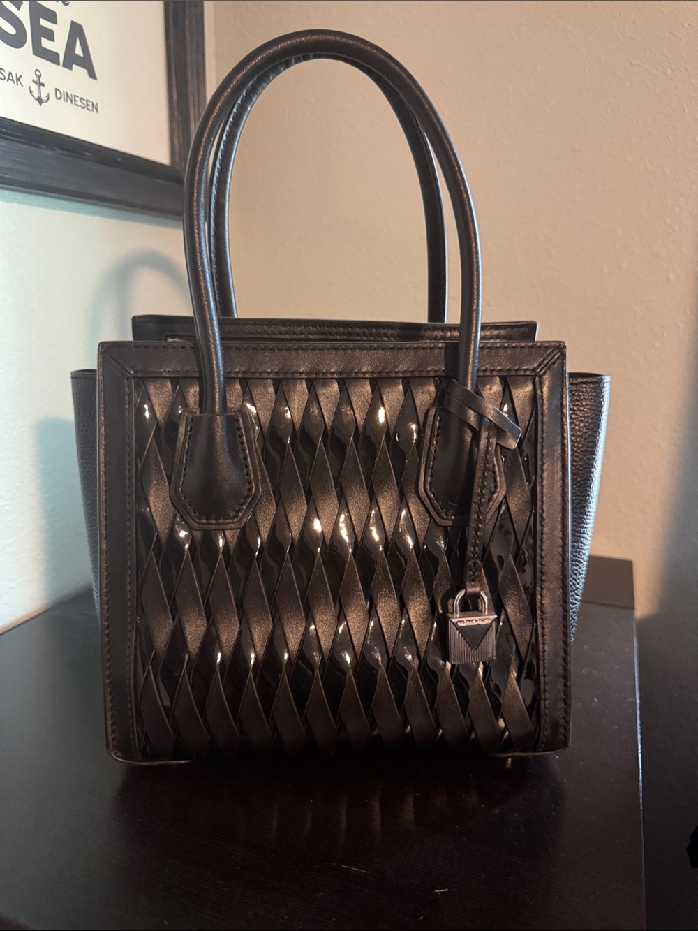 Classic Black Women’s Woven Leather Tote - Michael kors